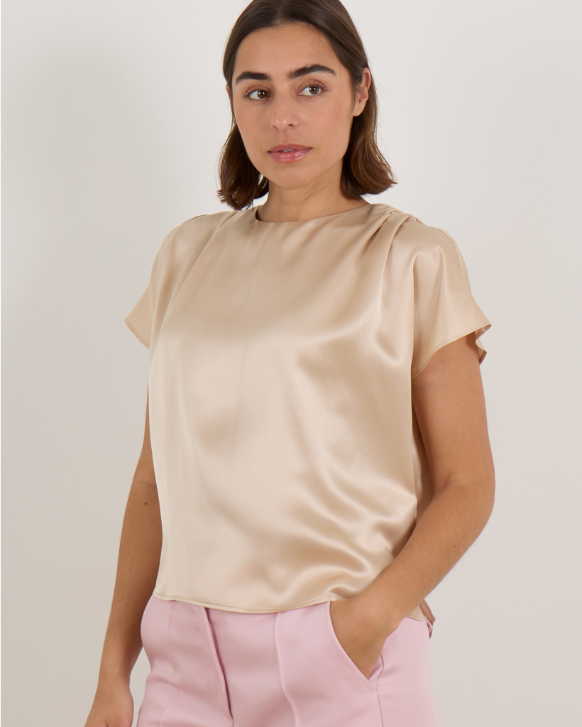 Zijde Blouse Korte Mouw V-hals Achterkant 