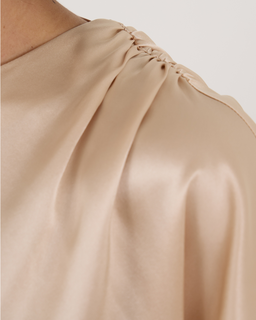 Zijde Blouse Korte Mouw V-hals Achterkant 