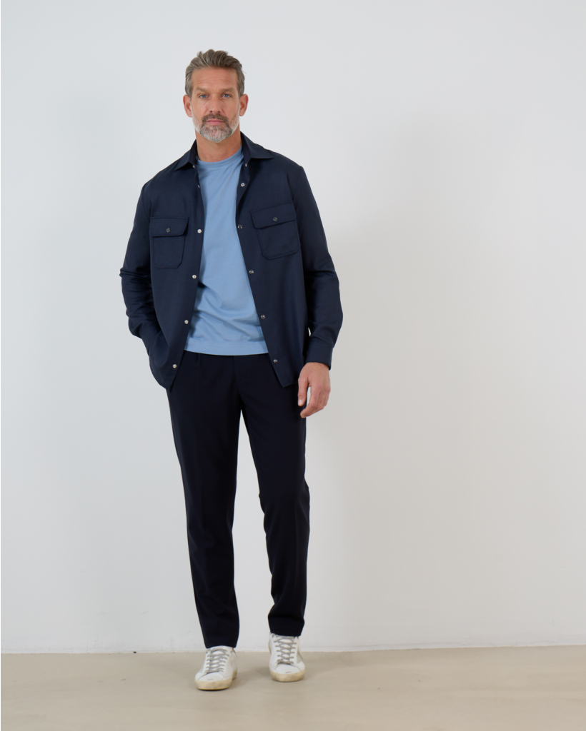 Far Wollen Pantalon met Plooi Navy Blauw