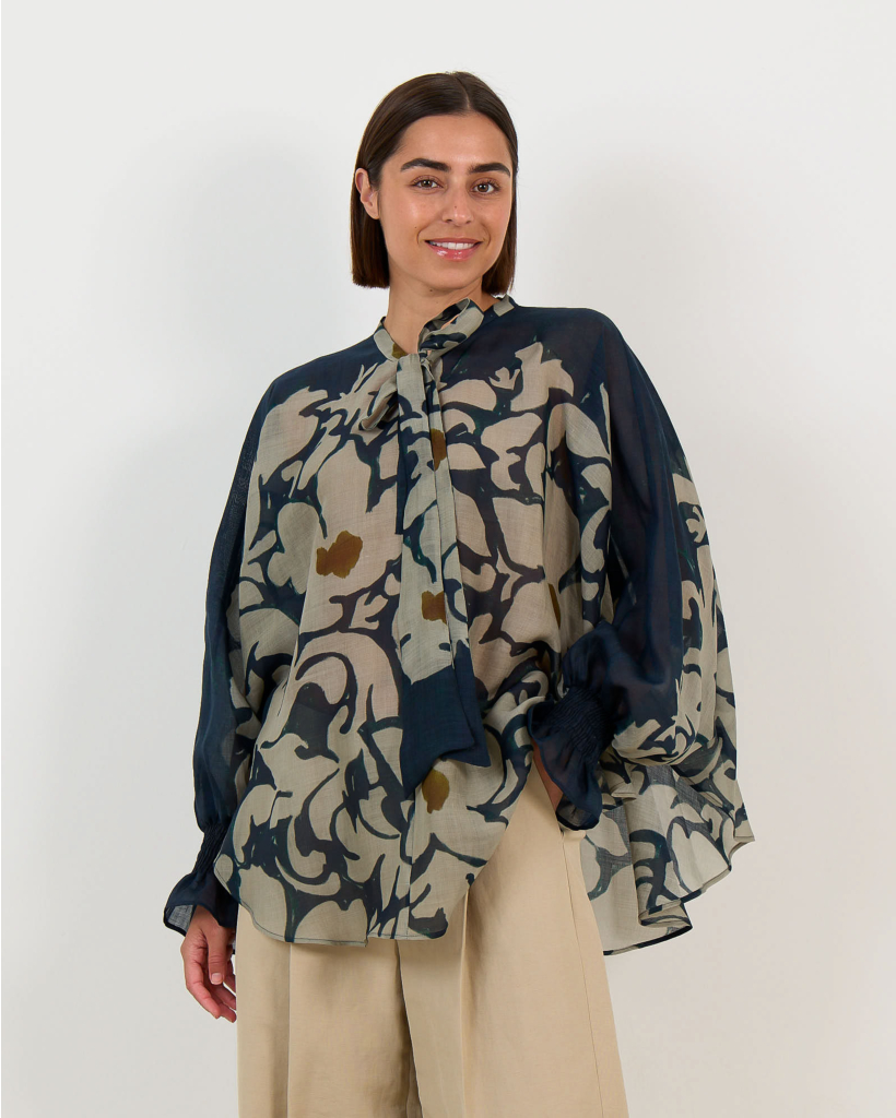 Blouse met Bloemenprint Tinted Blue