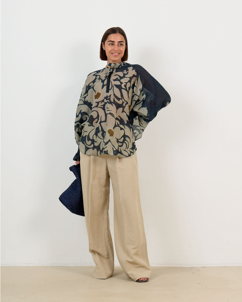 Blouse met Bloemenprint Tinted Blue