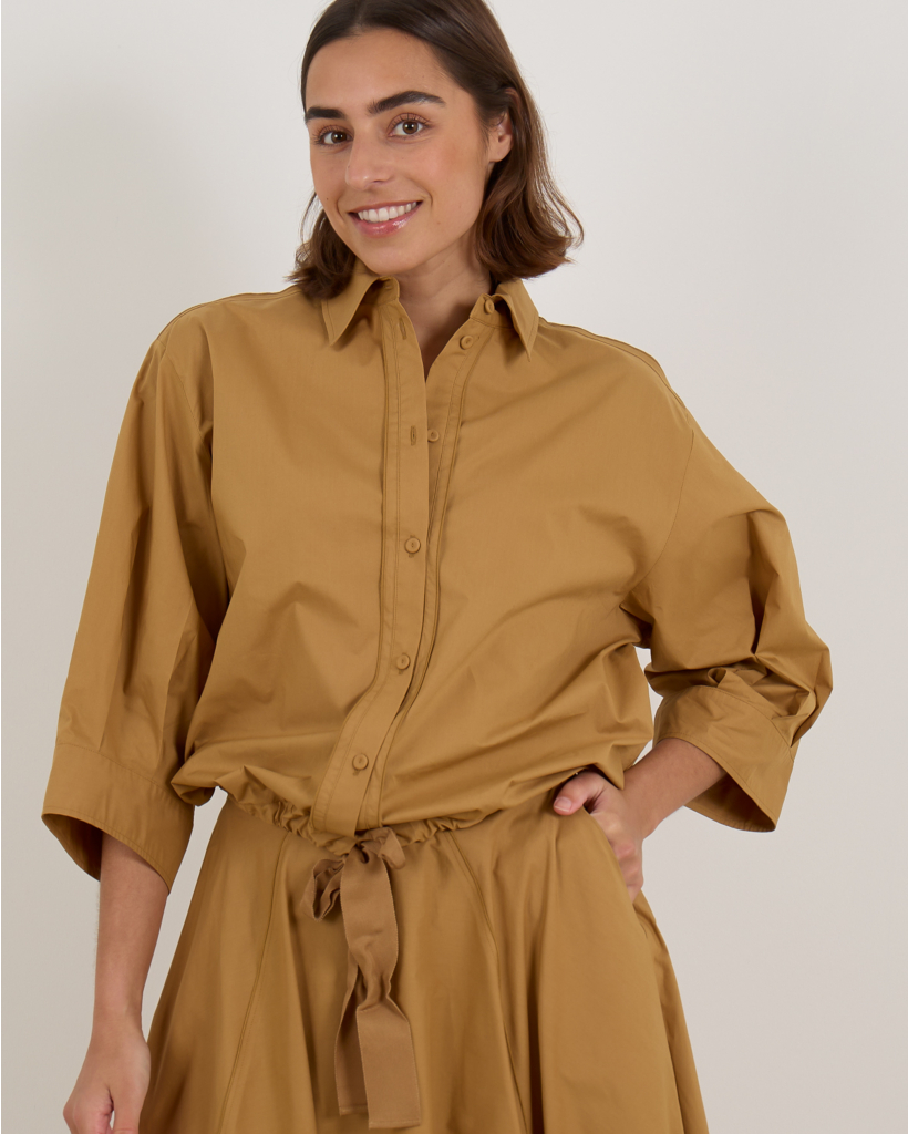 Cropped Blouse Met Strikdetail Camel