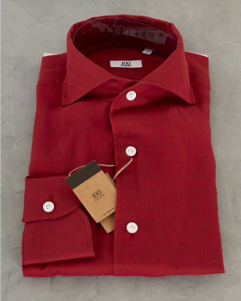 Linnen Shirt LAnge Mouw Bordeaux 