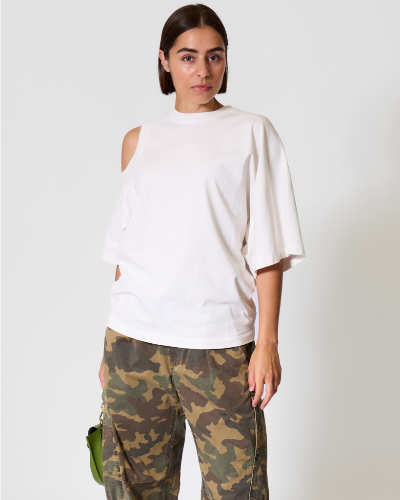 Shoulder Cut Out T-shirt White Ash