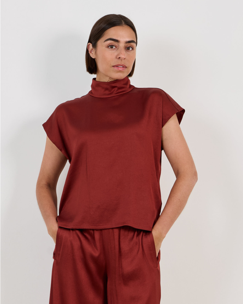 Alaria Satijnen Mouwloze Top Rood