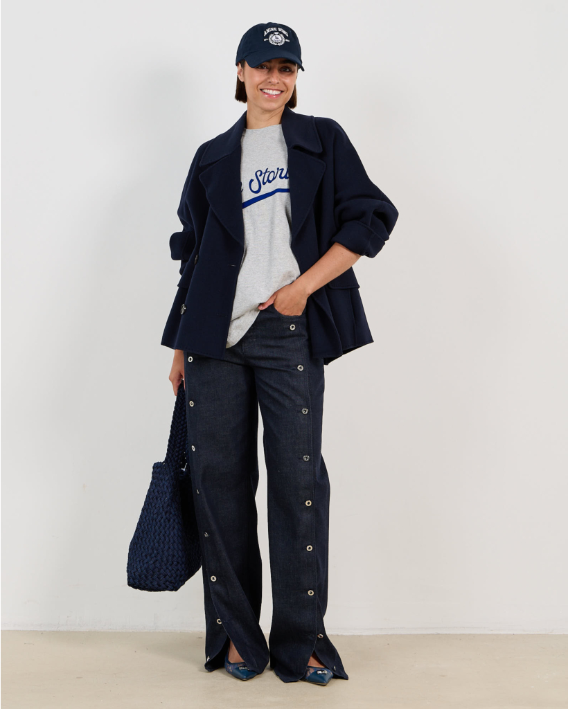 Smmadele Wollen Korte Manteljas Midnight Blue