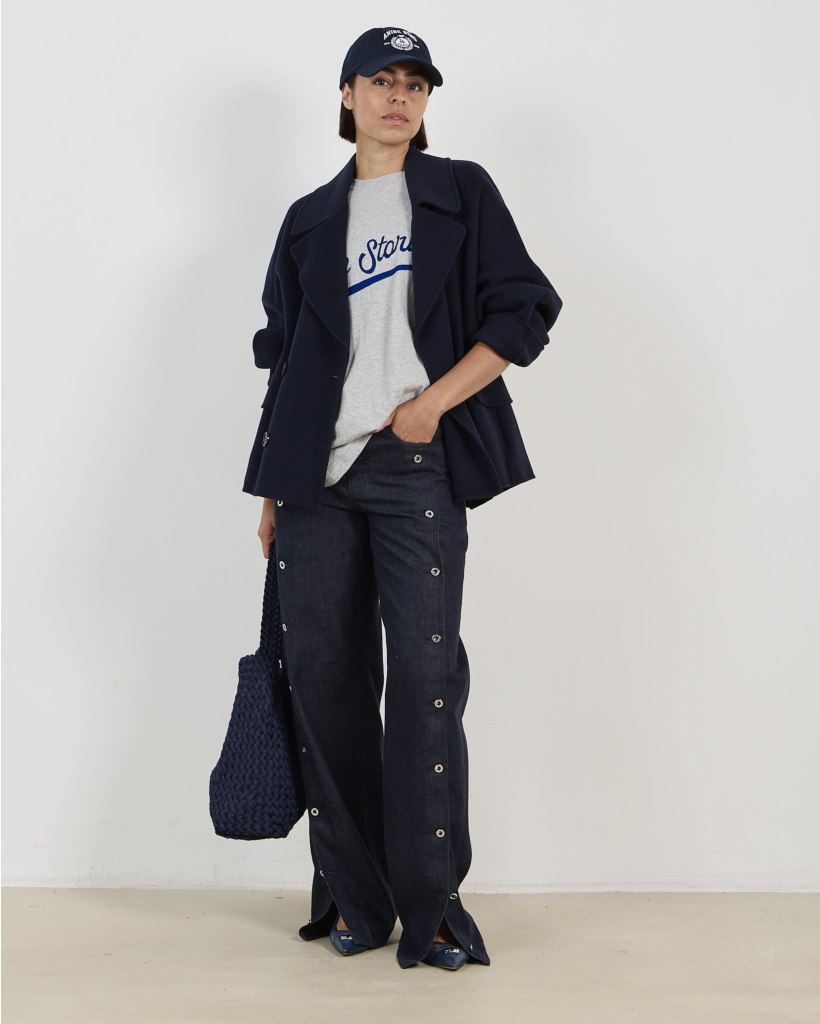 Smmadele Wollen Korte Manteljas Midnight Blue