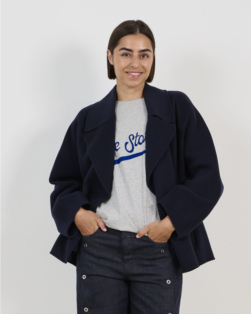 Smmadele Wollen Korte Manteljas Midnight Blue