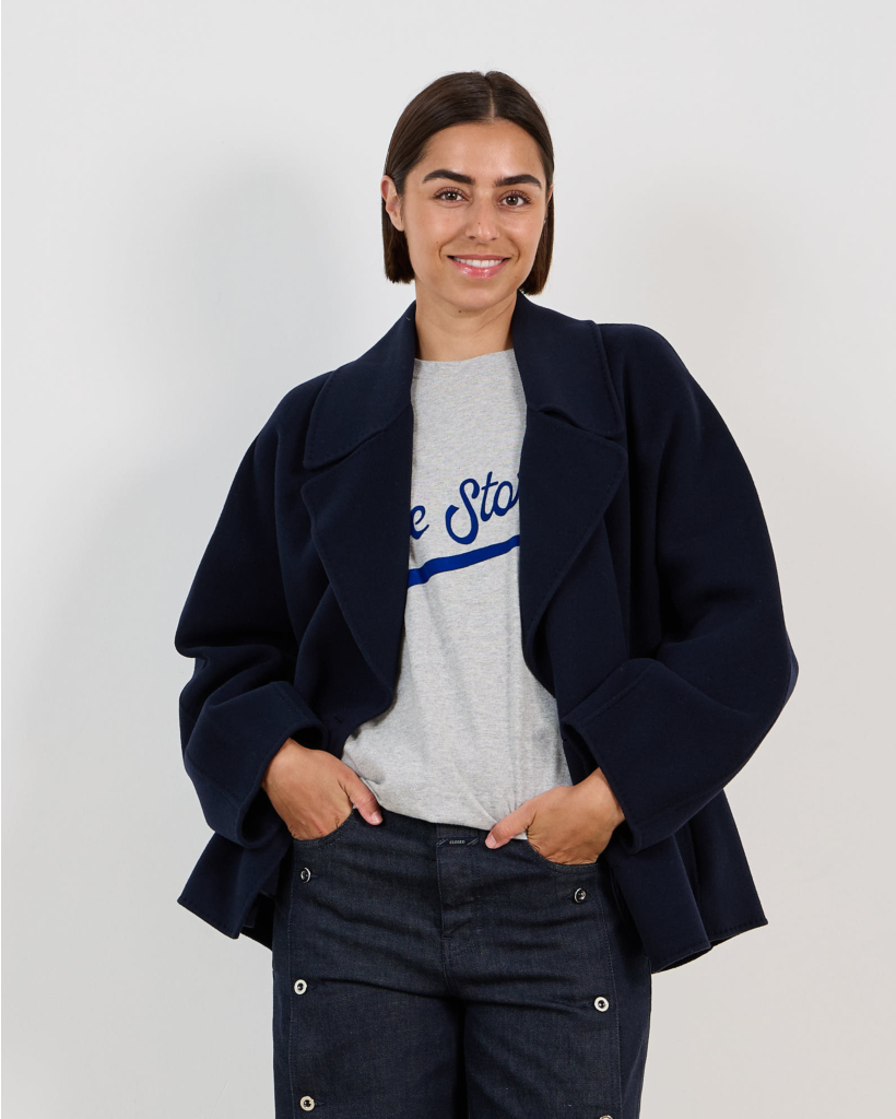 Smmadele Wollen Korte Manteljas Midnight Blue