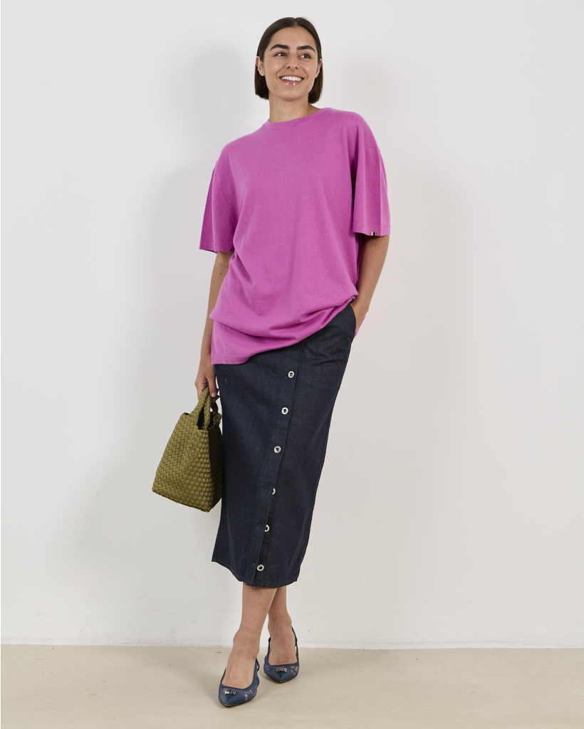 Denim Midi Kokerrok Donkerblauw