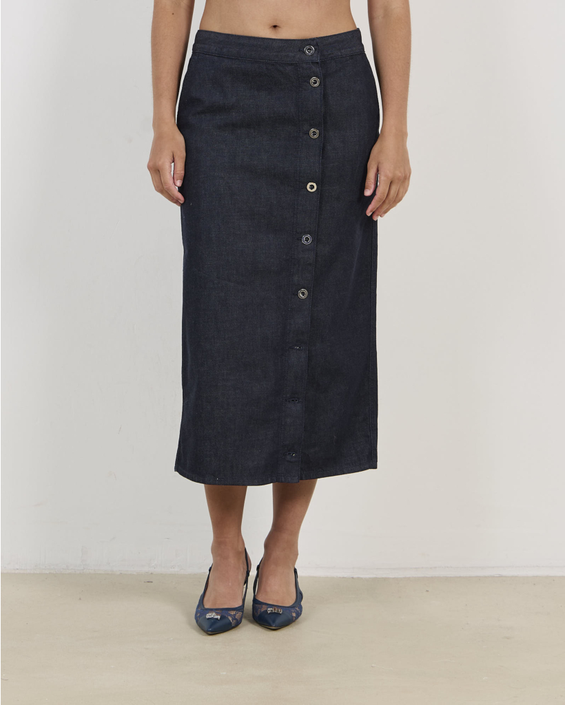 Denim Midi Kokerrok Donkerblauw