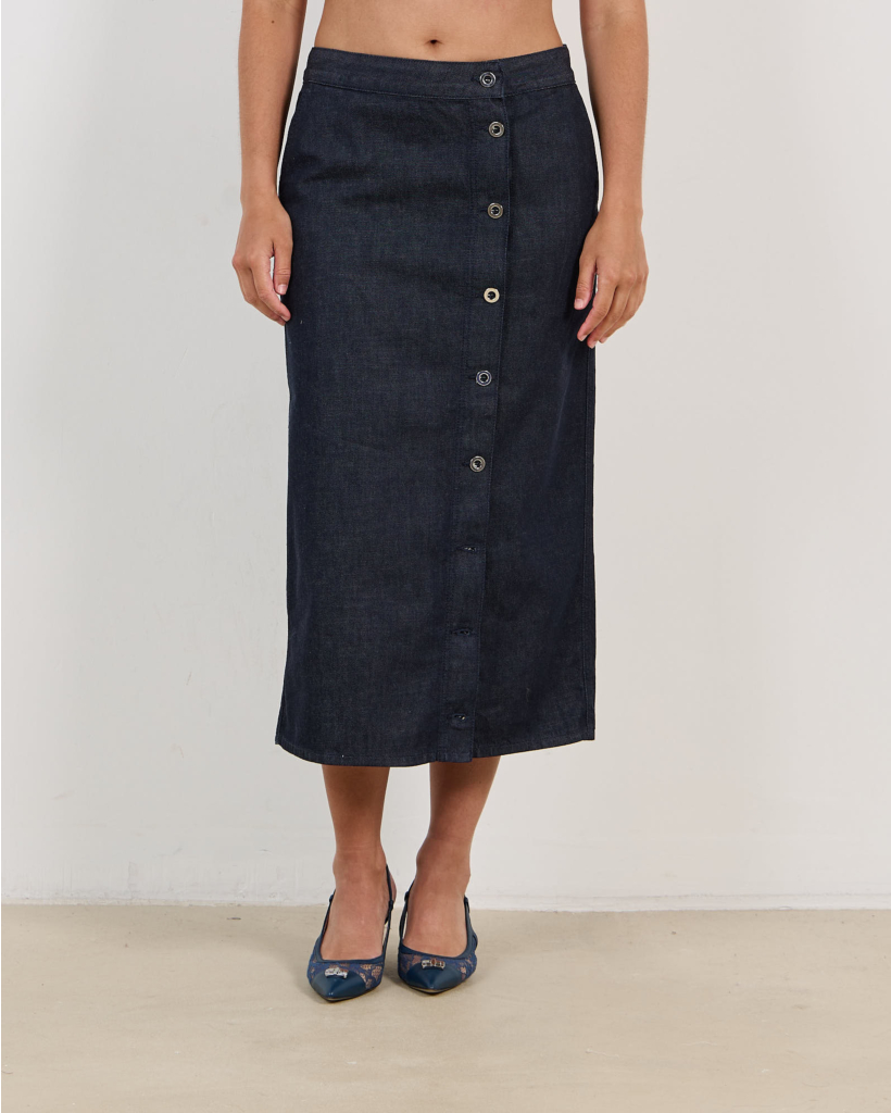 Denim Midi Kokerrok Donkerblauw