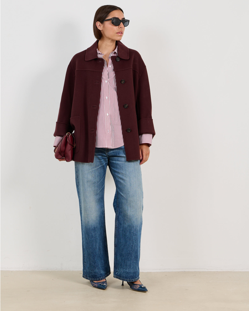 Smmanthea Classic Gestreepte Overhemd Blouse Bordeaux