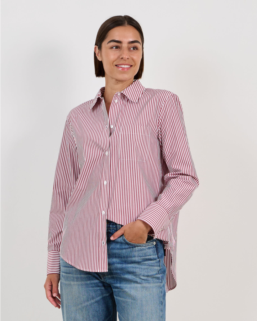Smmanthea Classic Gestreepte Overhemd Blouse Bordeaux