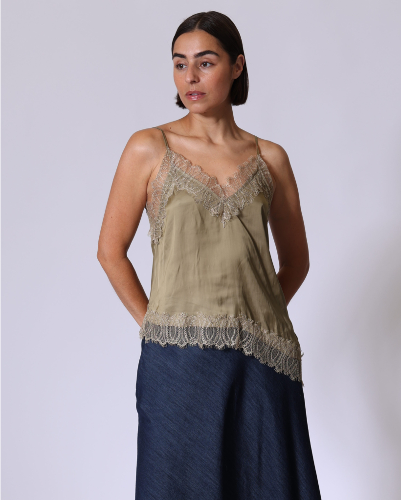 Satijnen Lingerielook Top Salie