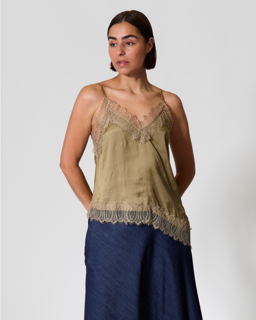 Satijnen Lingerielook Top Salie