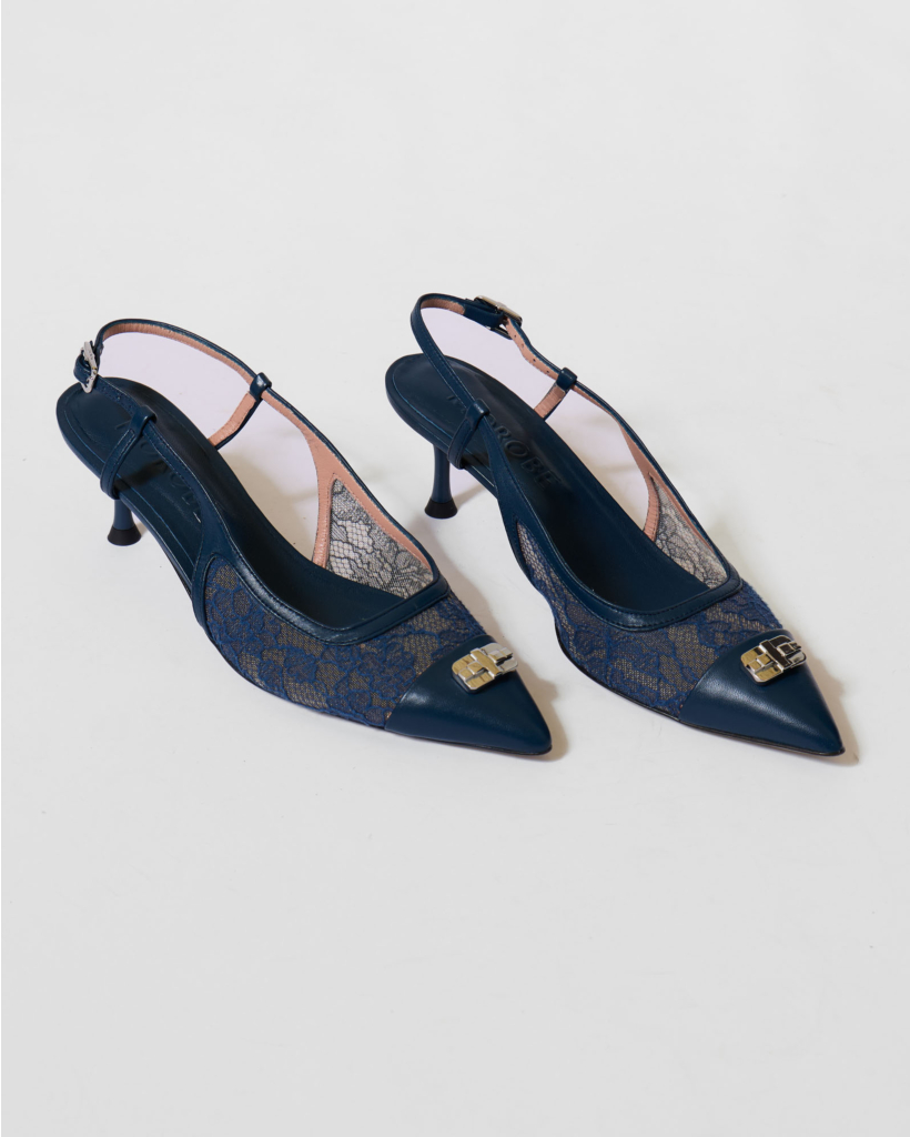 Delilah Slingback Hak Dentelle Navy