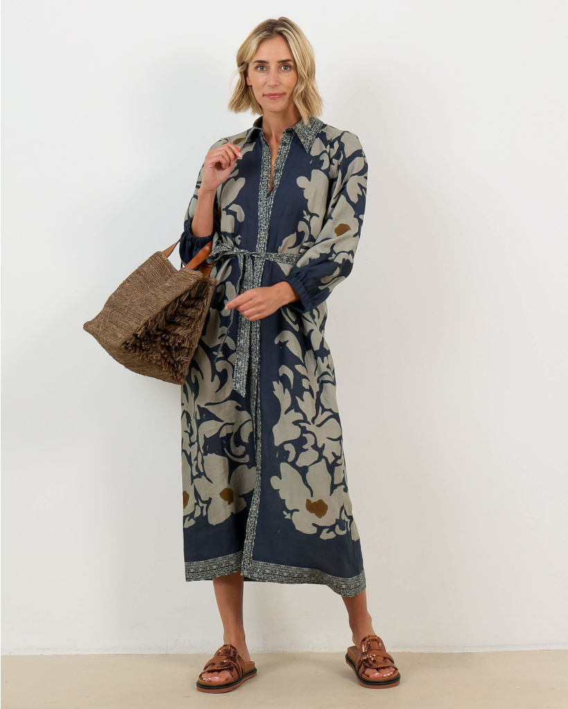 Lange Jurk met Bloemenprint Tinted Blue