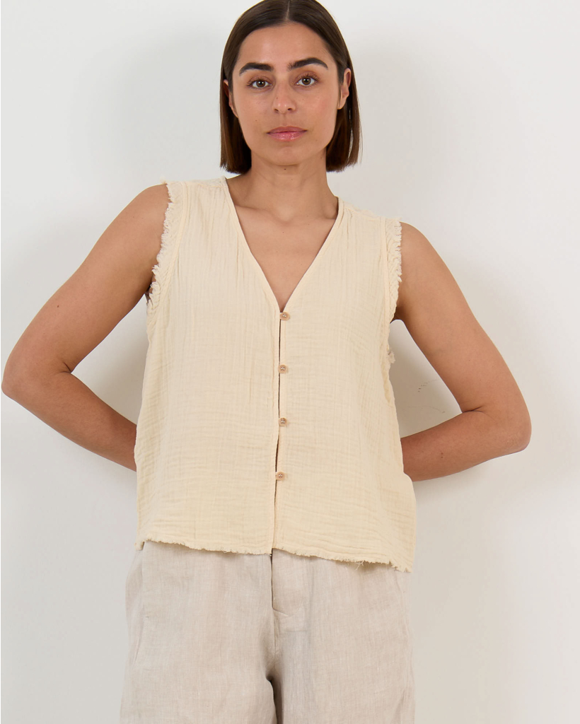 Naomi Mouwloze Crinkle Top Oysterette
