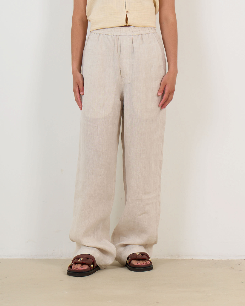 Linnen Pantalon met Tailleband Naturel