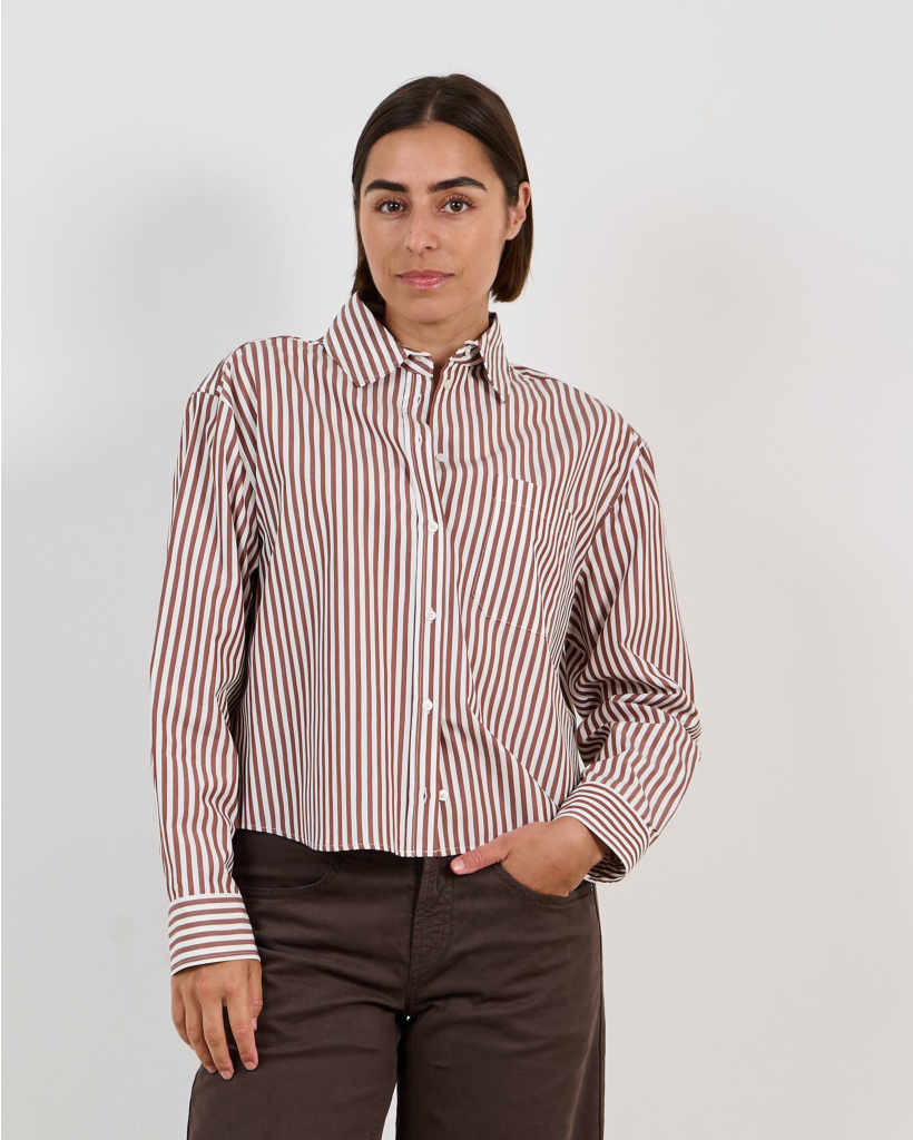 Panetto Gestreepte Poplin Blouse Lichtbruin