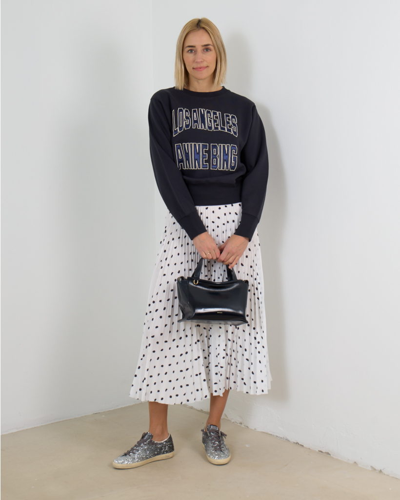 Scribble Polkadot Midi Pleated Skirt Wit