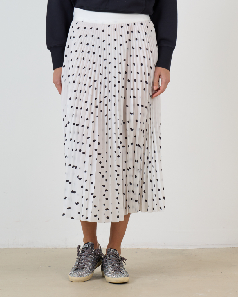 Scribble Polkadot Midi Pleated Skirt Wit