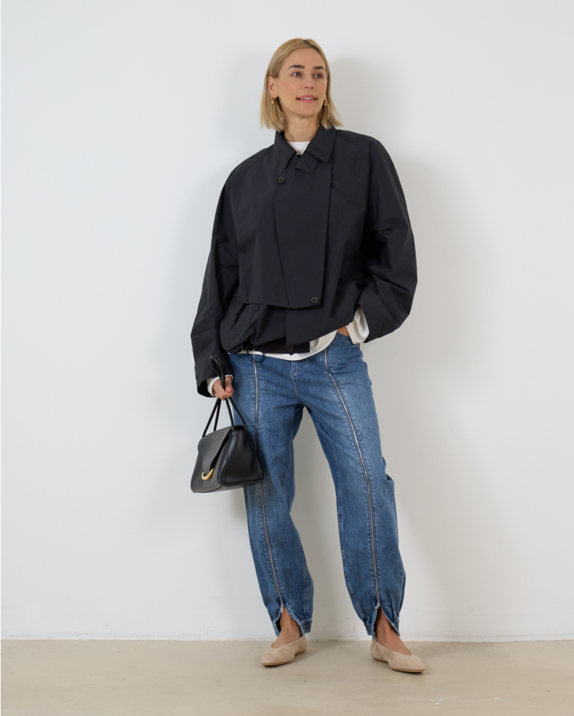 Denim Jogger met Rits Details Blauw