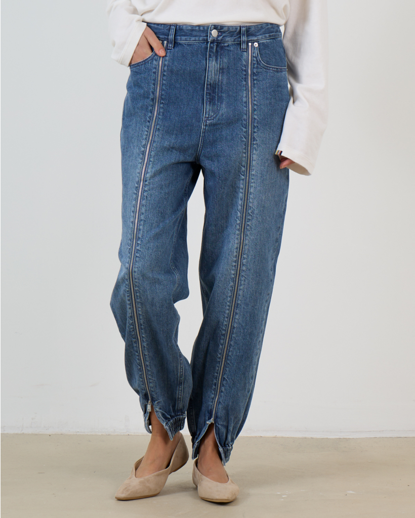 Denim Jogger met Rits Details Blauw