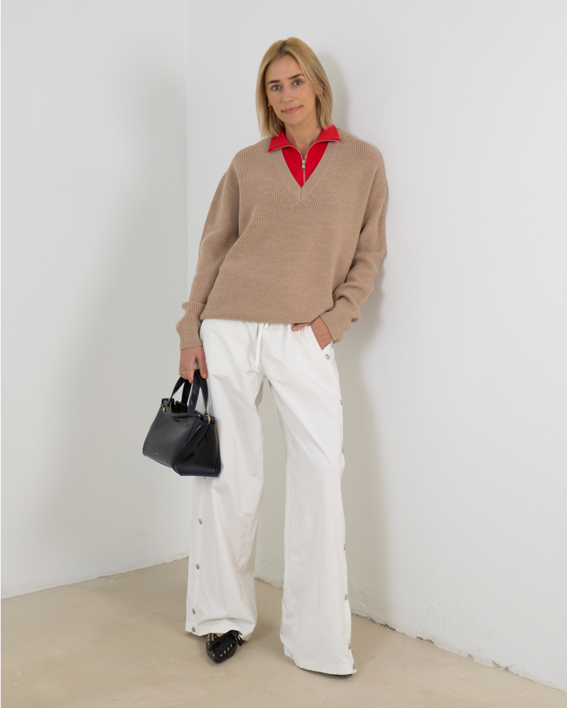 Nylon Pull On Jogger met Drukknopen Wit