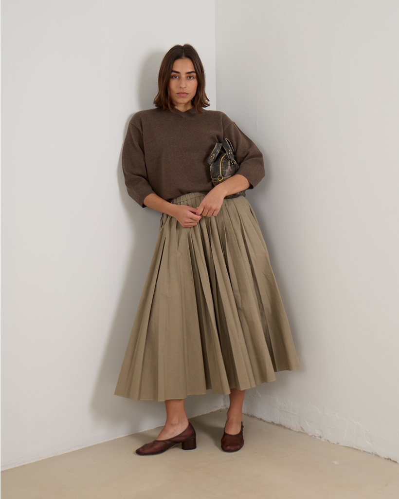 Cashmere Sweater Kortemouw En V-hals Mud