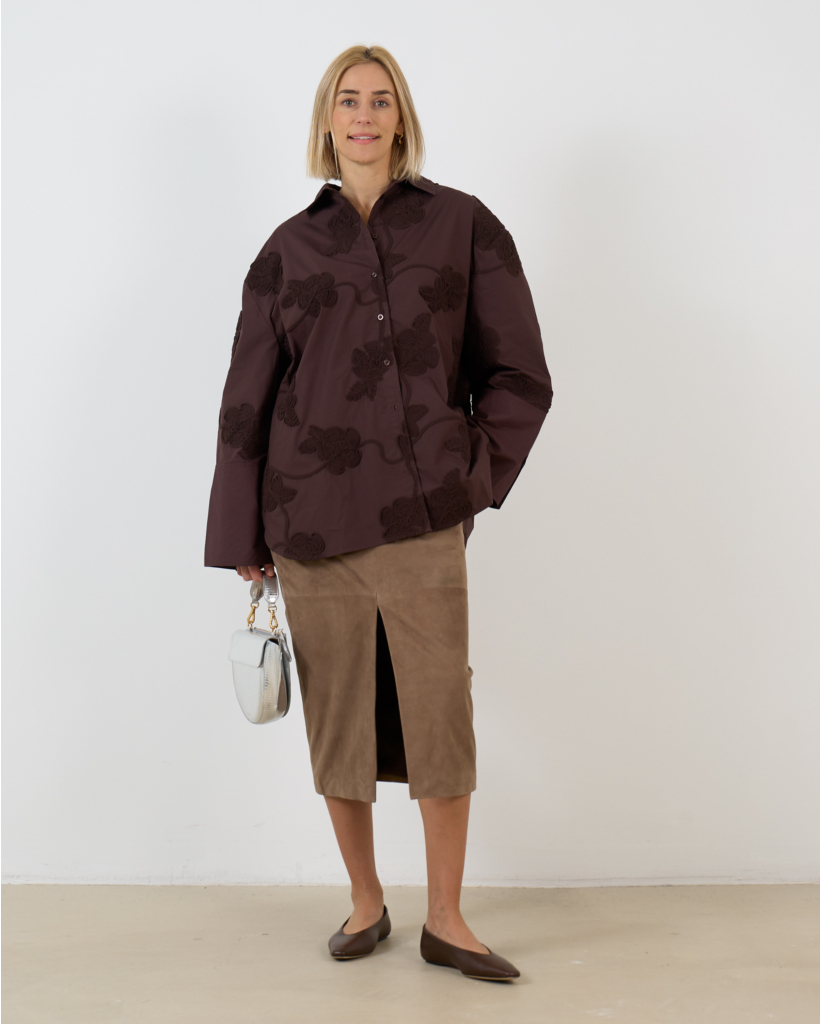 Suede Midi Rechte Pencil Rok Bruin