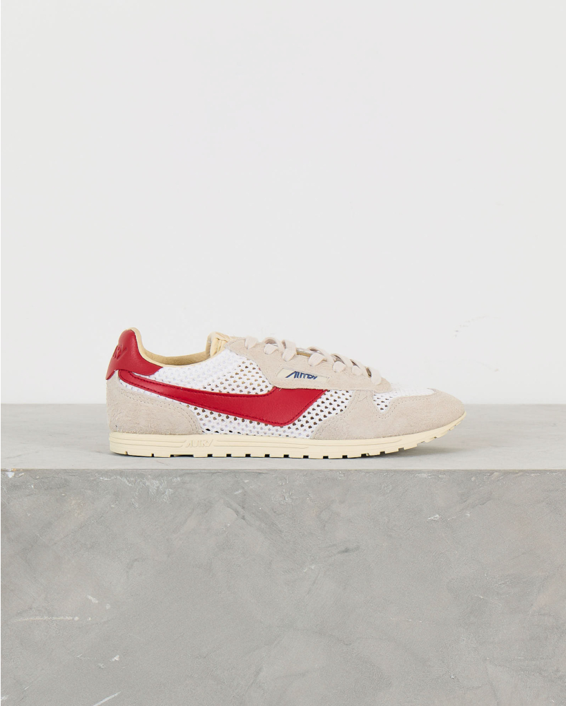 Windspin Sneakers in Wit/Zand en Rood Mesh met Leer