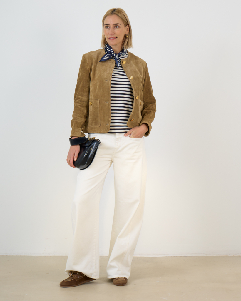 Sogno Kort Suede Jack met Gouden Knopen Licht Bruin