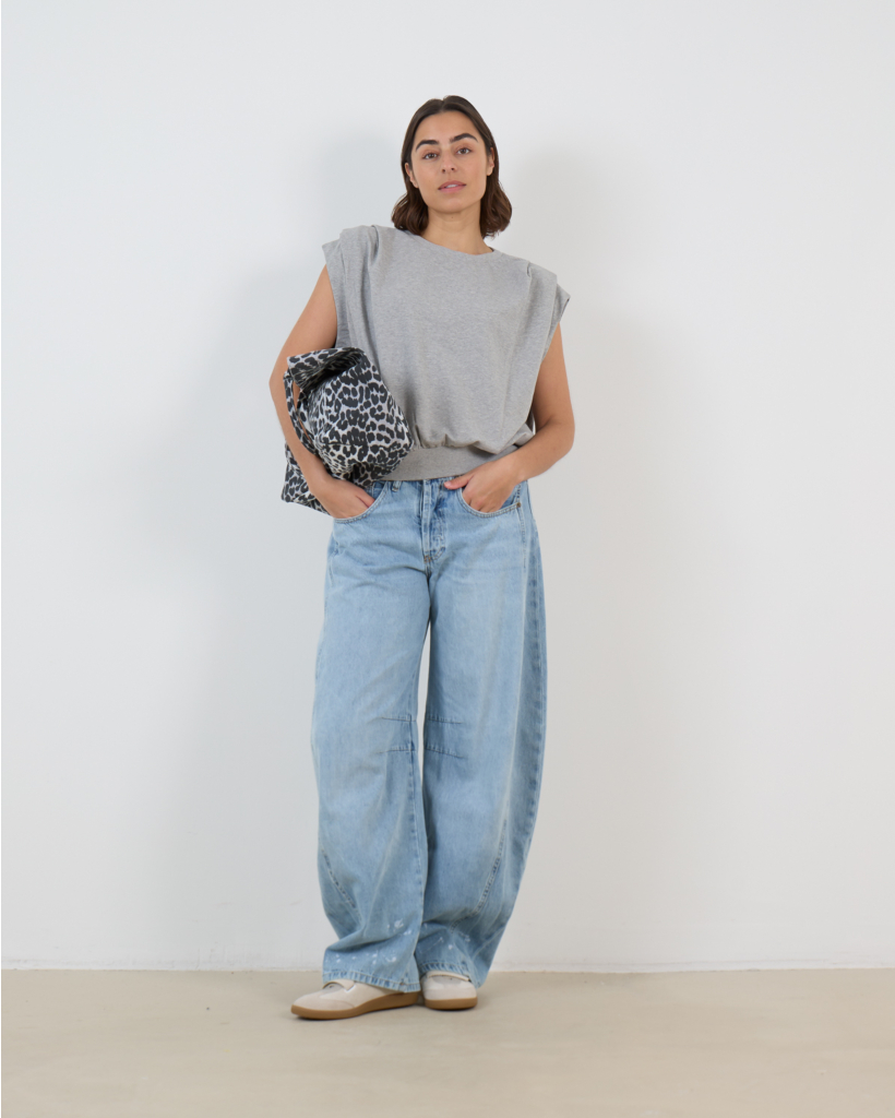 Aliana Wijde Balloon Jeans met Verfspetter Licht Blauw L32