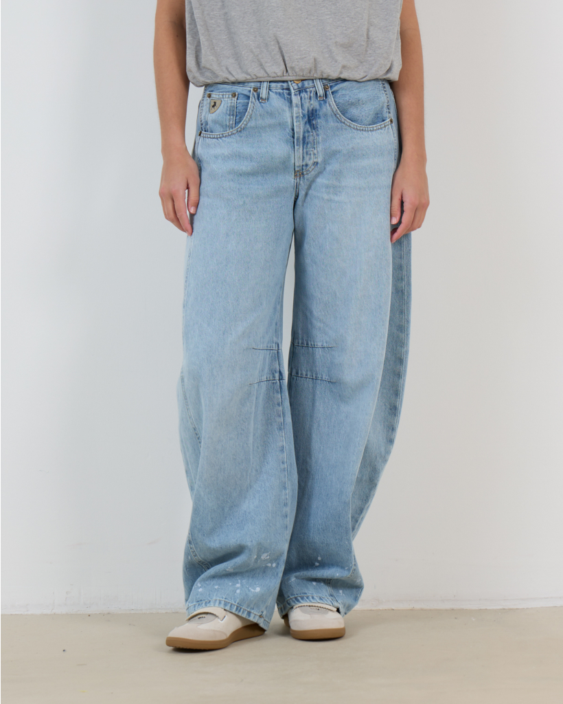 Aliana Wijde Balloon Jeans met Verfspetter Licht Blauw L32