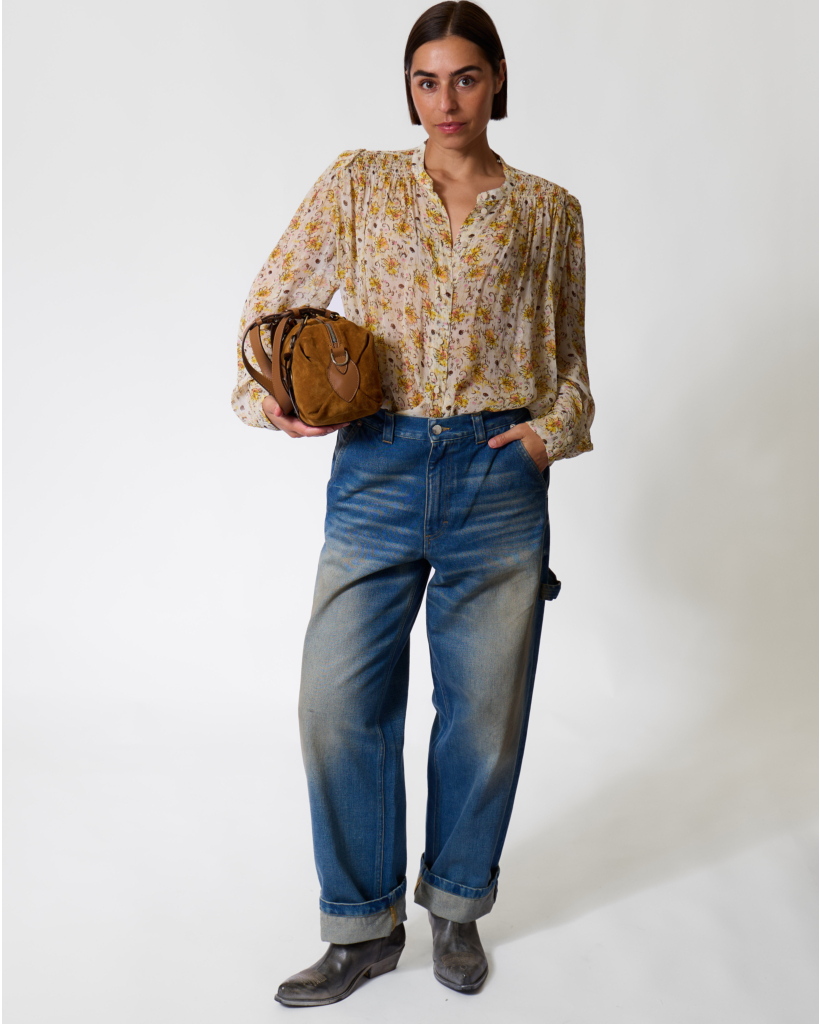 Florine Blouse met Bloemenprint Lichtgeel/Ecru