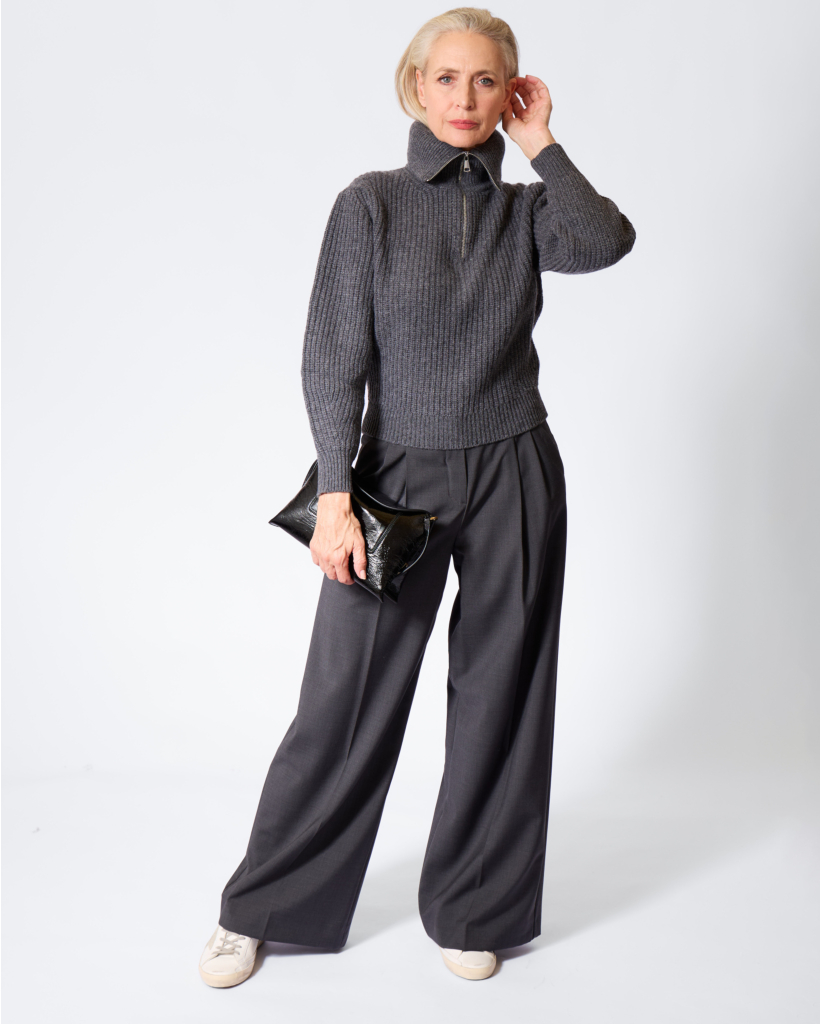 Laser Wollen Halfzip Knit Donkergrijs