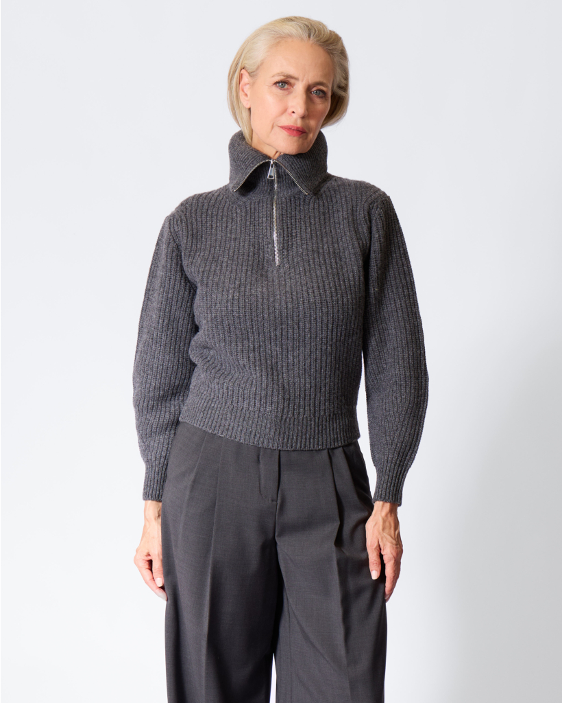 Laser Wollen Halfzip Knit Donkergrijs