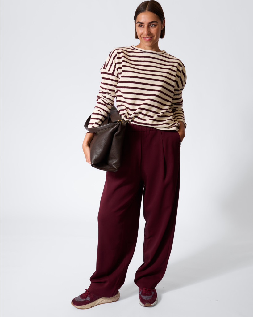 Gestreepte Sweater Ecru/Aubergine