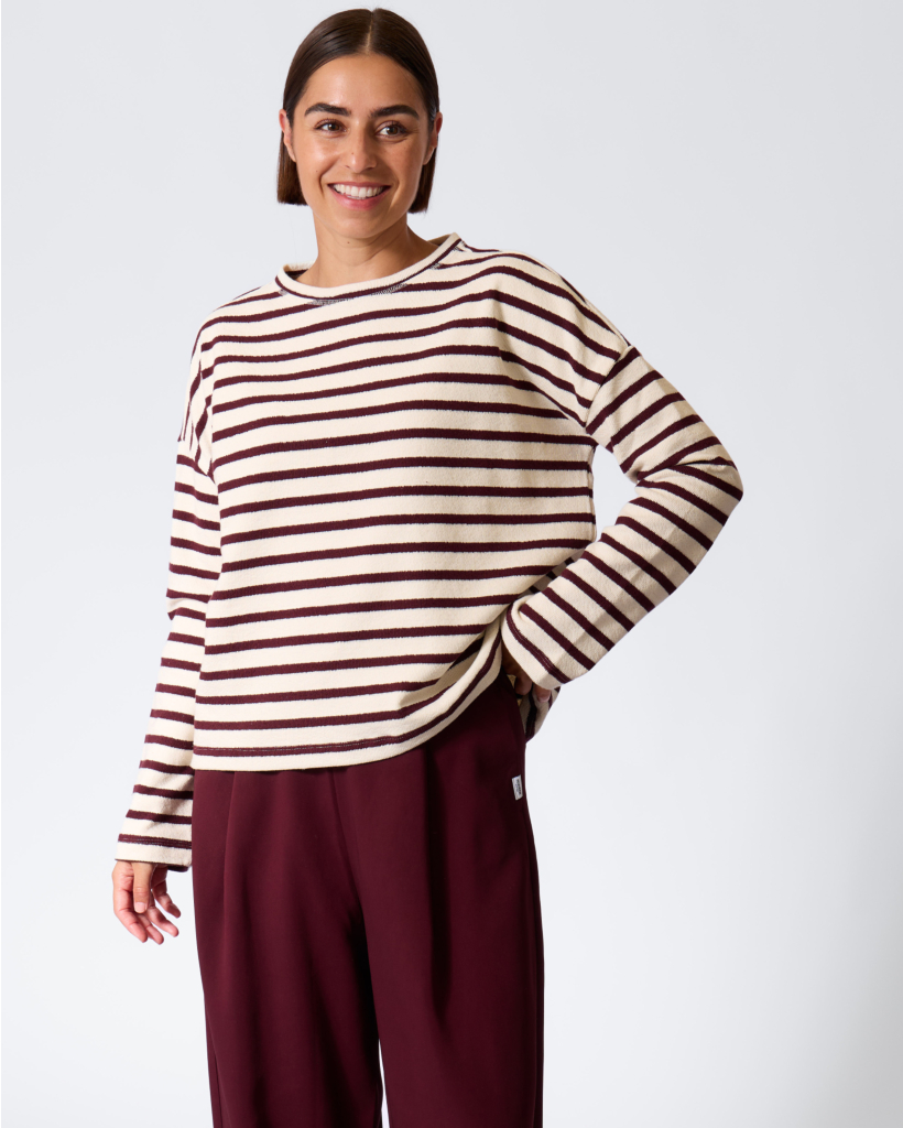 Gestreepte Sweater Ecru/Aubergine