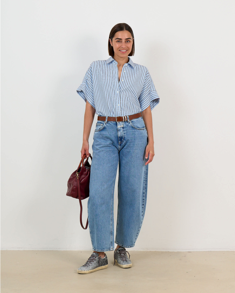 Gestreepte Blouse met Korte Mouwen Blauw