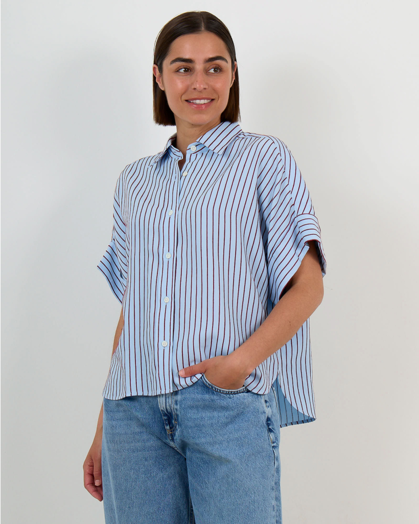 Gestreepte Blouse met Korte Mouwen Blauw
