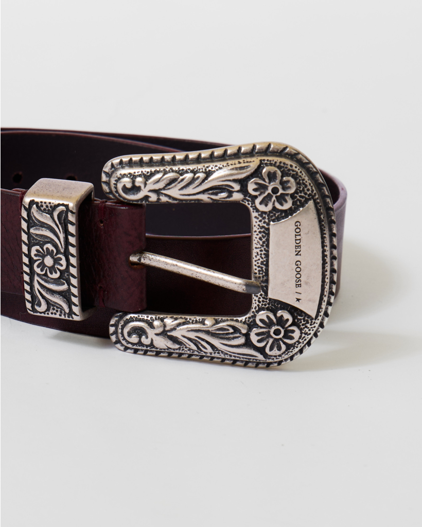 Leren Riem met Zilveren Gesp Bordo