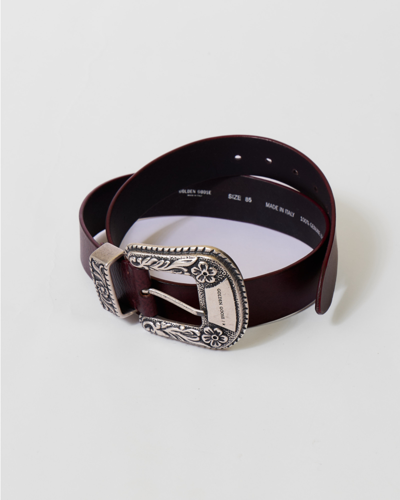 Leren Riem met Zilveren Gesp Bordo