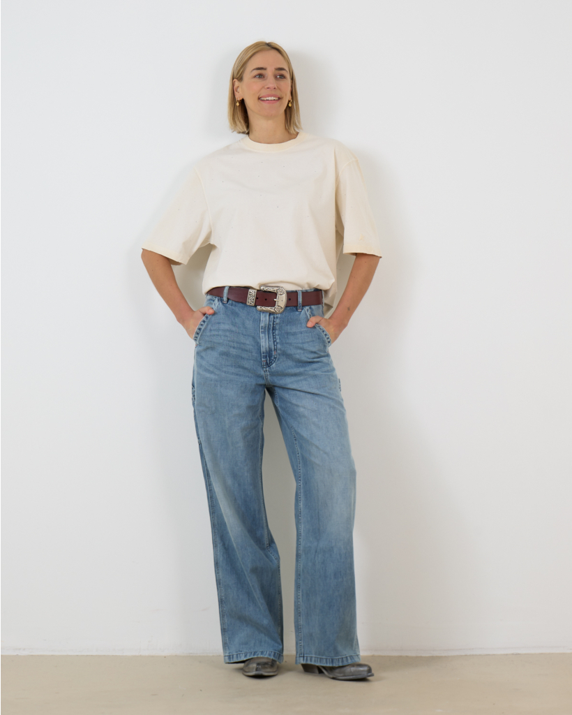 Leren Riem met Zilveren Gesp Bordo