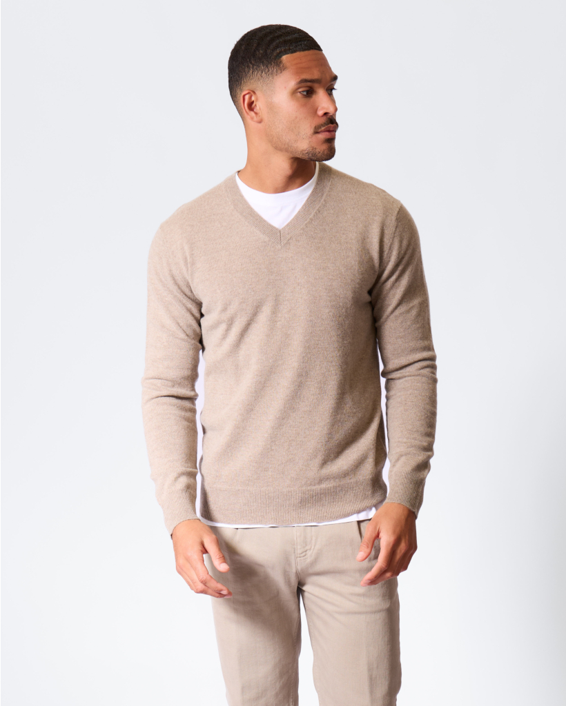 Wol/Cashmereblend V-hals Sweater Tortora