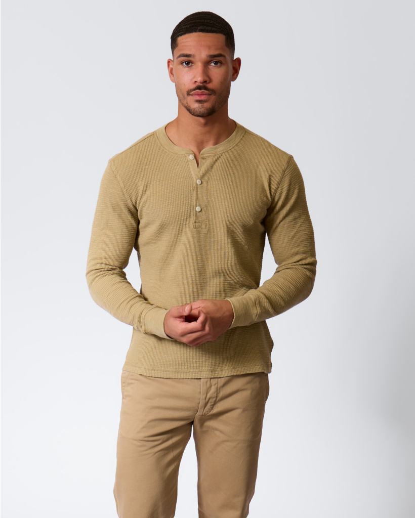 Garment-dyed Wafelgebreid Henley-shirt Spring Beige