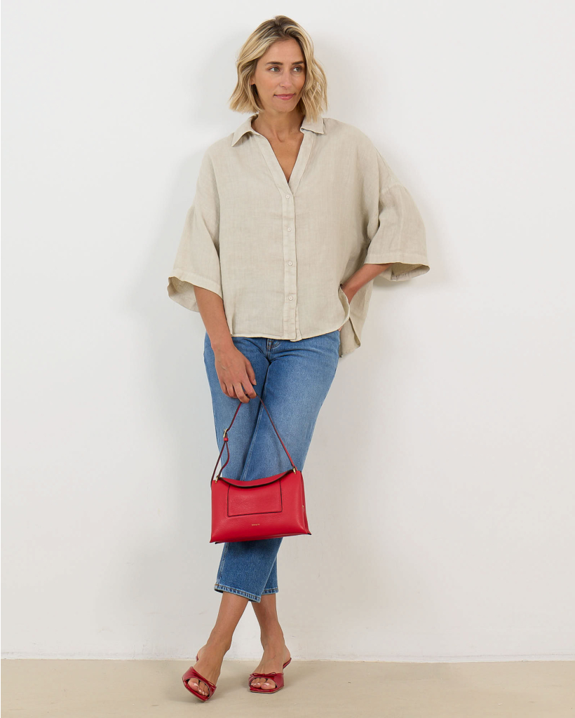Linnen Blouse met Driekwart Mouw Jute