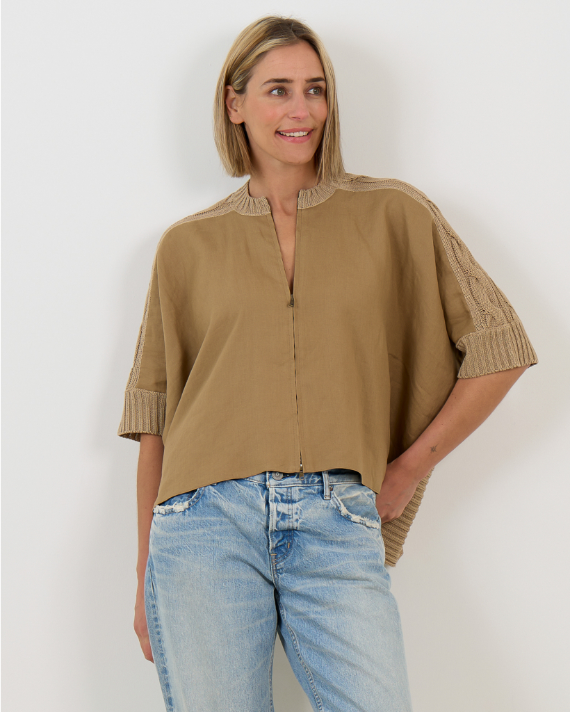 Meresia Vest Driekwart Mouw Camel